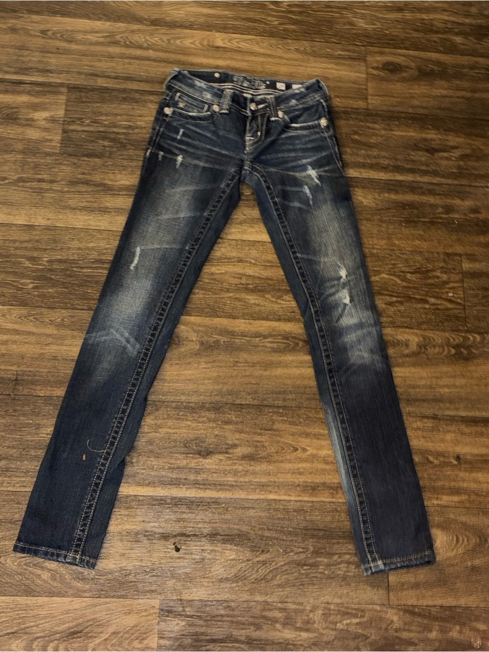 Miss Me Women's Skinny Jeans in Distressed Dark Blue Wash